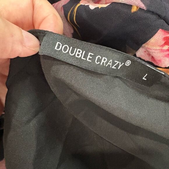 Double Crazy Black Pink Rose One Shoulder High Slit Sexy Cocktail Dress Sz L - Picture 4 of 12